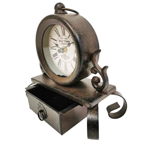 Bronze Metal Table Clock With Drawer Boxman