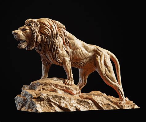 Lion Sculpture 3d Print Model Pbr Cgtrader