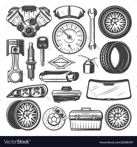 Car Spare Parts And Instruments Sketch Set Vector Image