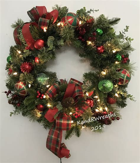 492c19 Lighted Christmas Wreath Holiday Wreath Front Door Wreath
