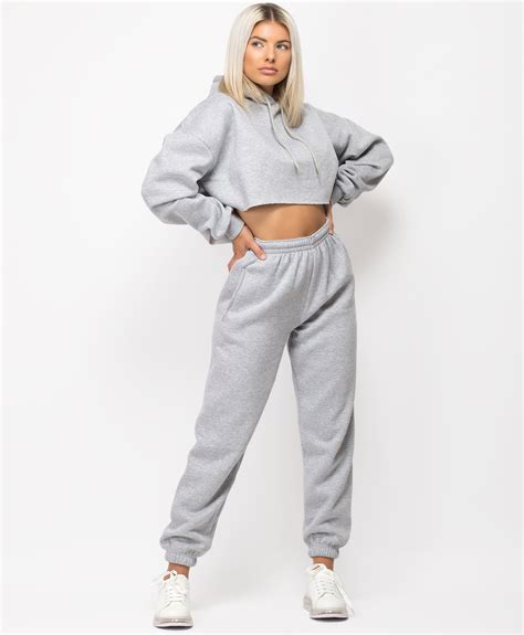 Womens Casual Tracksuit Oversize Crop Hoodie Joggers Sweat Pants Lounge ...