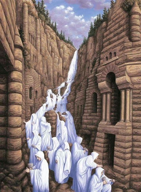 Water Fall Humans Optical Illusion Paintings Illusion Paintings