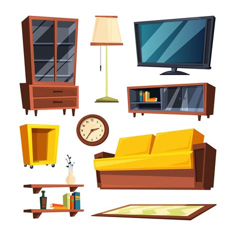 Living Room Furniture Items Vector Illustrations In