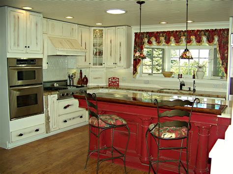 Red Island White Distressed Cabinets Bead Board Ceiling Love This
