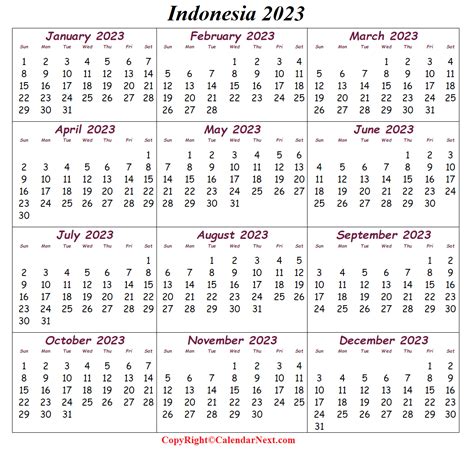 Printable Indonesia 2023 Calendar Calendar Next