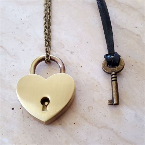 Bronze Heart Lock And Key Couples Necklace Real Working Lock
