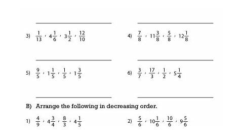 Ordering Fractions and Mixed Numbers Worksheets