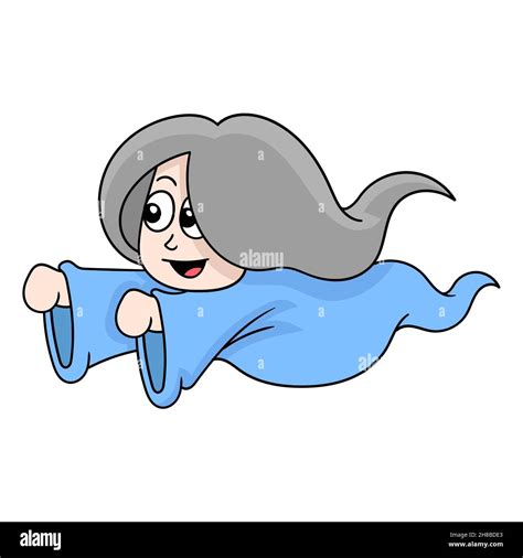 long haired female ghost flying into the sky vector illustration art doodle icon image kawaii