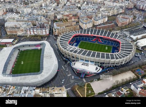 Aerial View Of Le Parc Des Princes Stadium For Soccer Team Paris Saint