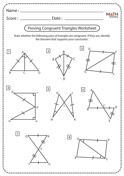 Triangle congruence online activity for 8. Congruent Triangles Worksheets | Math Monks