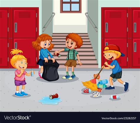 Student Cleaning School Hallway Royalty Free Vector Image