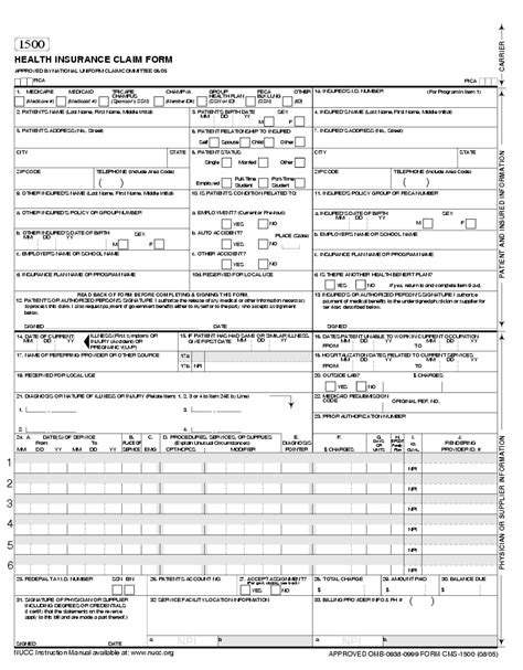 Health Insurance Claim Form 1500 Printable Printable Forms Free Online
