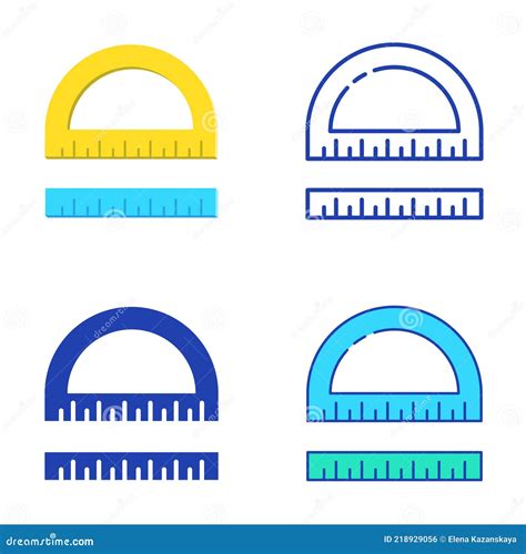 Protractor And Ruler Icon Set In Flat And Line Style Stock Illustration