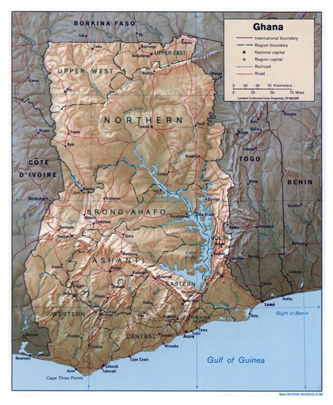 Large Detailed Political And Administrative Map Of Ghana With Relief