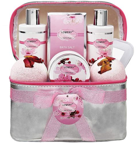 Bath And Body Gift Basket For Women Cherry Blossom Home Spa Set With