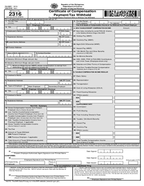 PH BIR 2316 2018 2022 Form Printable Blank PDF Online