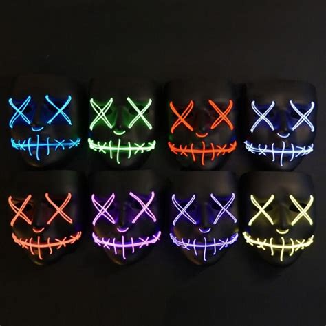 Light Up Purge Mask Stitched El Wire Led Halloween Rave Cosplay Props