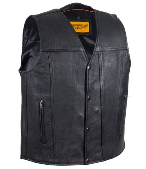 Mens Classic Cowhide Concealed Carry Motorcycle Leather Vest Mlsv