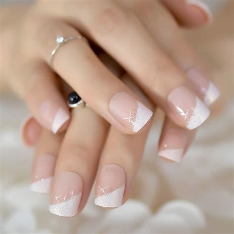 24pcs Classical Natural French Fake Nail Simple Designed Glitter