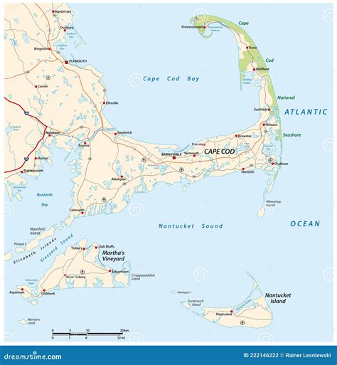 Vector Road Map Cape Cod MarthaÂs Vineyard Nantucket Massachusetts