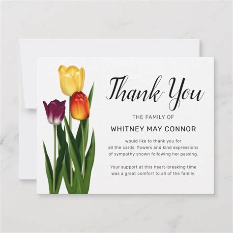 Funeral Thank You Tulip Flower Memorial Zazzle Funeral Thank You