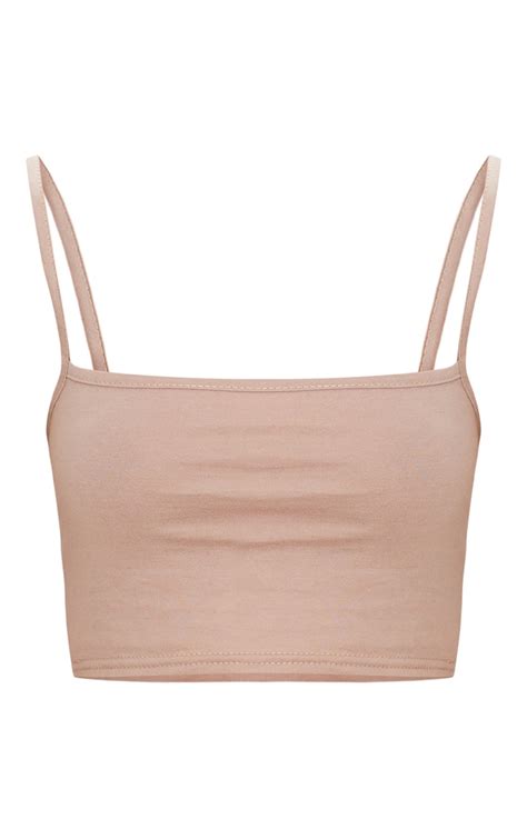 taupe jersey square neck crop top tops prettylittlething