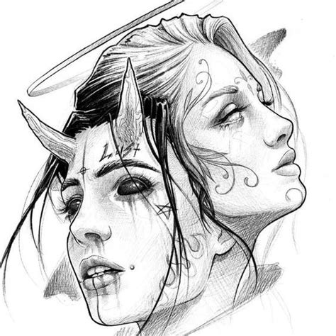 Angel And Demon Dark Art Drawings Portrait Drawing Tattoo Art Drawings