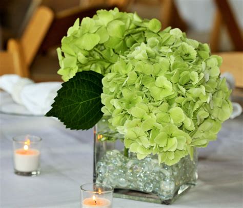 Green Hydrangea Centerpieces Square Vase Centerpieces Glass Vase My