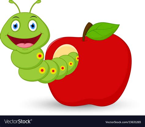 Cute Worm Cartoon In Apple Royalty Free Vector Image