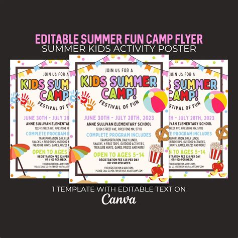 Editable Summer Fun Camp Flyer Template School Summer Break Etsy