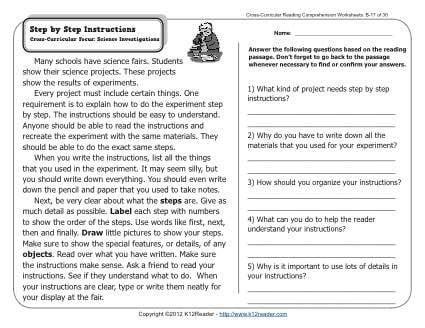 reading  comprehension  directions worksheets worksheets