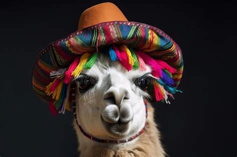A Portrait Of A Llama Wearing A Colourful Traditional Hat Generative