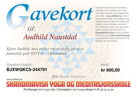 Yoga Gavekort Skandinavisk Yoga Og Meditasjonsskole