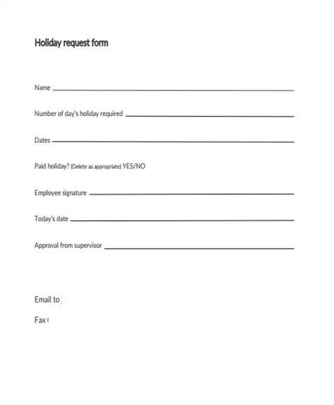 Free Holiday Request Form Template Excel Nismainfo