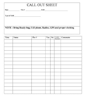 Call Out Form - Fill Online, Printable, Fillable, Blank | pdfFiller