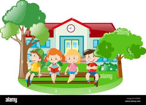 Children At School Yard Illustration Stock Vector Image And Art Alamy