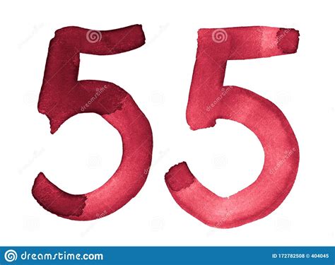 Watercolor Number 55 Hand Drawn By Brush Burgundy Vintage Symbol