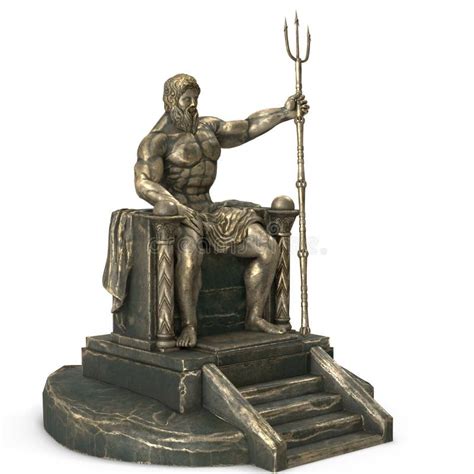 Estatua De Bronce Del Dios Griego Poseidón Sobre Un Aislado Fondo Blanco Ilustración 3d Stock De