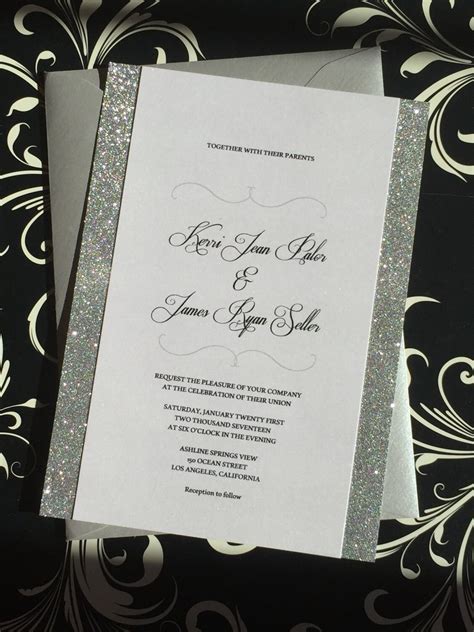 Glitter Wedding Invitation Silver Glitter Silver Anniversary Etsy
