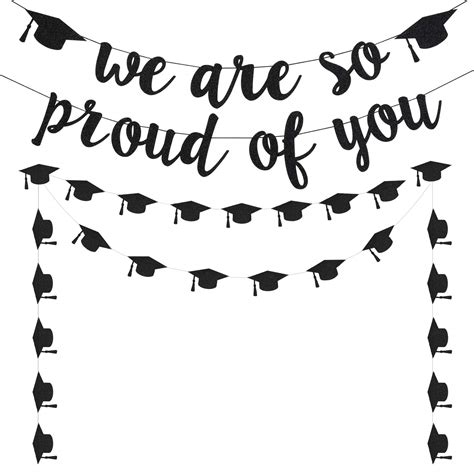 Buy Black Glitter We Are So Proud Of You Banner Graduation Cap Banner