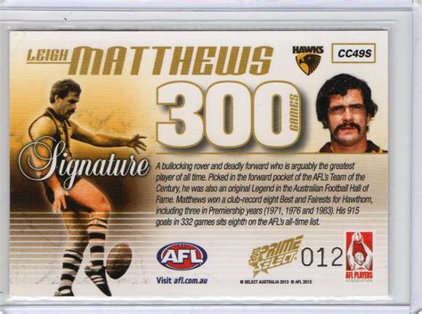 In 1983 he won the v.f.l.'s first ever m.v.p. 2013 Select Prime 300 Games Case Card Signature CC49S ...