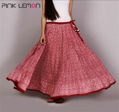 Indian Hand Block Printed Long Gathered Cotton Skirt Womens Summer