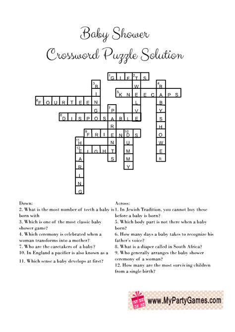 Printable Baby Shower Crossword Puzzle