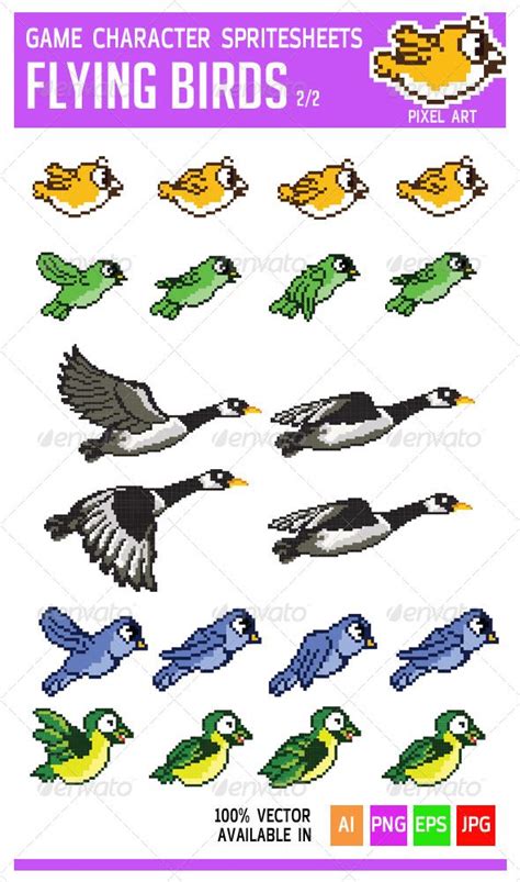 Flying Bird Game Character Pixel Art Sprite Pixel Art Game Character Pixel Art Characters