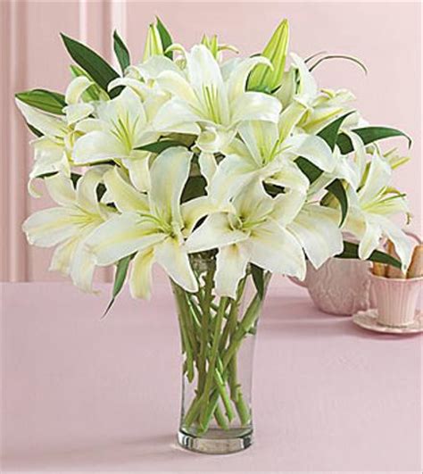 White Lilies Vase Bouquet Side Table Arrangements Catalog Order