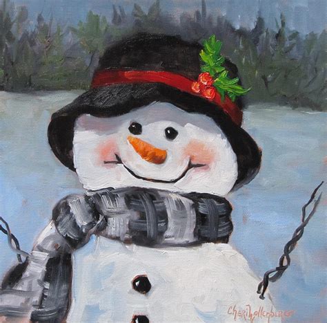 Snowman Iv Christmas Series Painting By Cheri Wollenberg