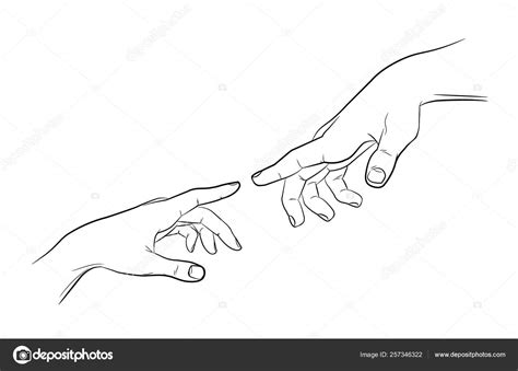 Sketch Touching Hands Black And White Vector Illustration Stock