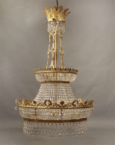 A Large And Beautiful Late 19th Century Gilt Bronze And Crystal Twenty