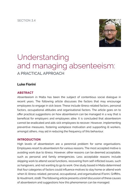 Pdf Understanding And Managing Absenteeism A Practical Approach