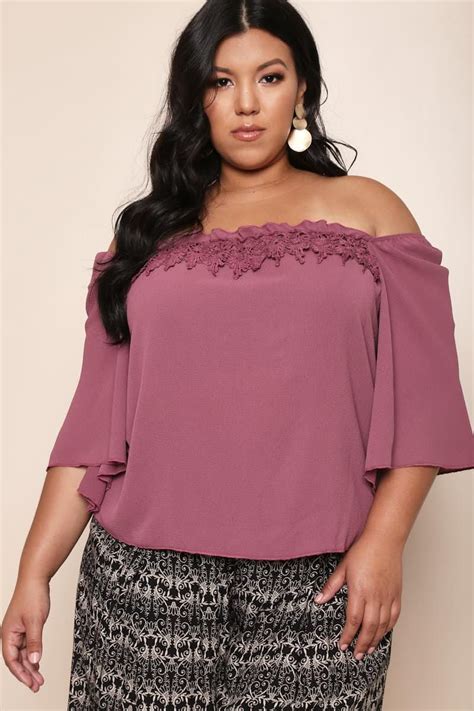 A Pretty And Soft Plus Size Blouse Featuring An Off Shoulder Styling